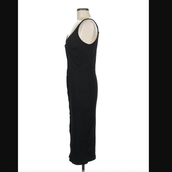 All in Favor Black Ribbed Button-Front Slip Dress – Size M - Picture 4 of 6